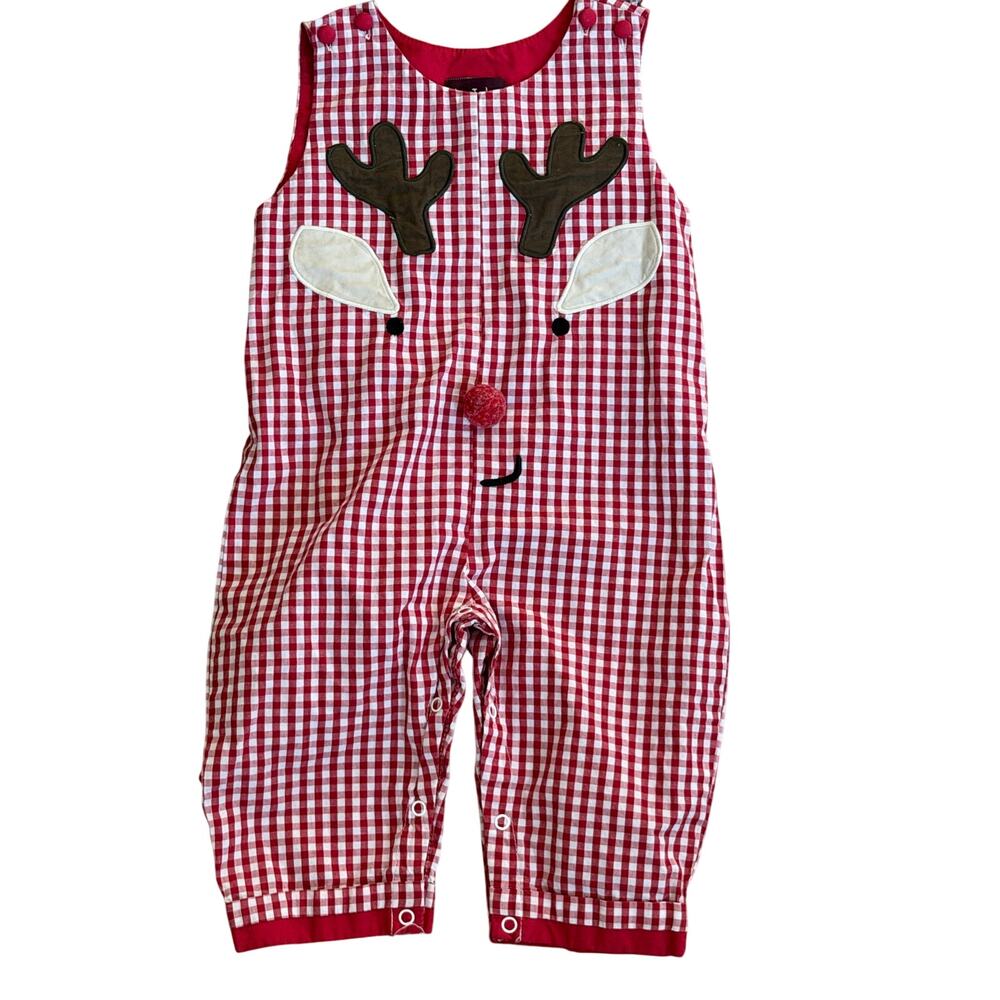 Lil Cactus One Piece Overalls Gingham Plaid Print Red White Size 12-18 Months